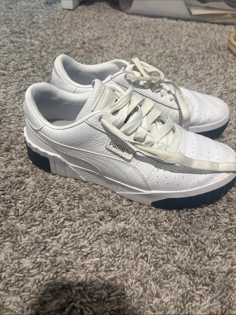 Puma White Leather Sneakers with Black Outsole Accents